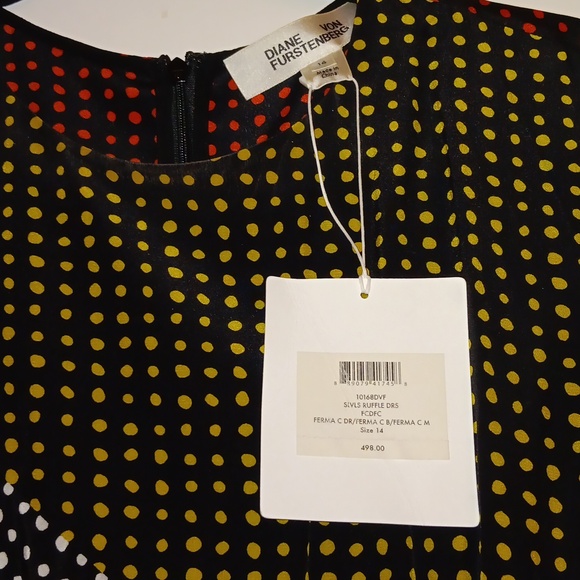 Diane Von Furstenberg Ruffle Dress Polka-dot print sz 14 NWT - Picture 7 of 7